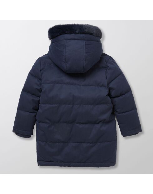 Doudoune longue doublure fausse fourrure bleu foncé