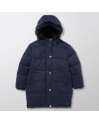 Doudoune longue doublure fausse fourrure bleu foncé