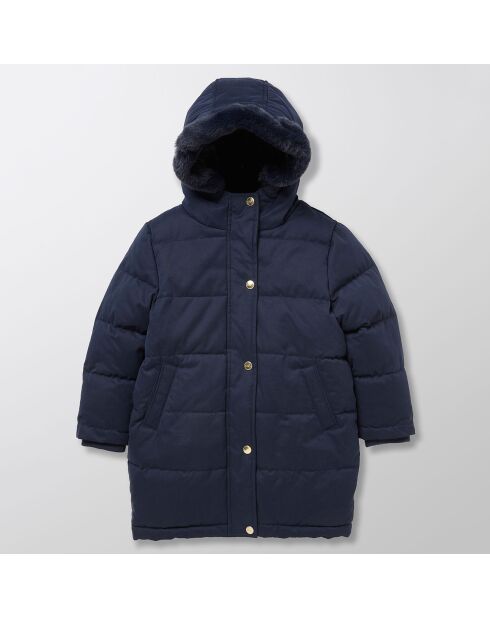 Doudoune longue doublure fausse fourrure bleu foncé