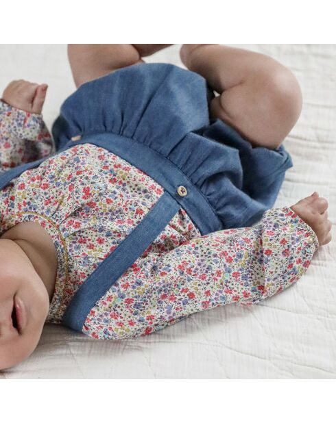 Blouse en Coton motif Liberty rose clair/bleu