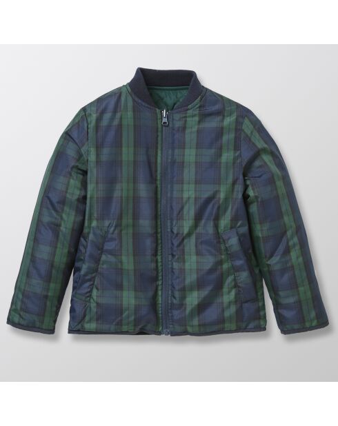 Blouson bombers réversible uni et à carreaux vert