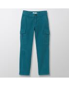 Pantalon cargo en Toile de Coton bleu paon