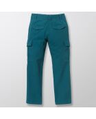 Pantalon cargo en Toile de Coton bleu paon