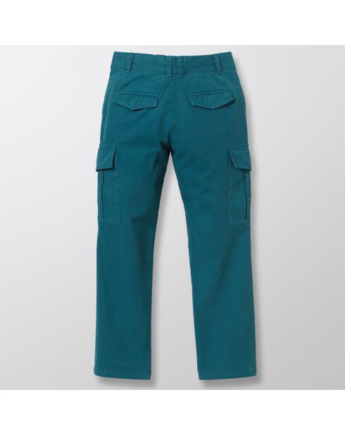 Pantalon cargo en Toile de Coton bleu paon