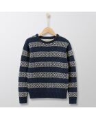 Pull en Laine mélangée jacquard bleu foncé