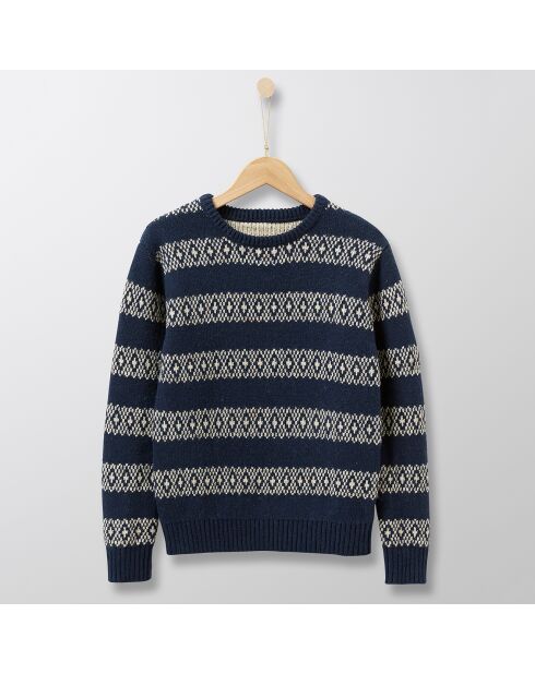 Pull en Laine mélangée jacquard bleu foncé