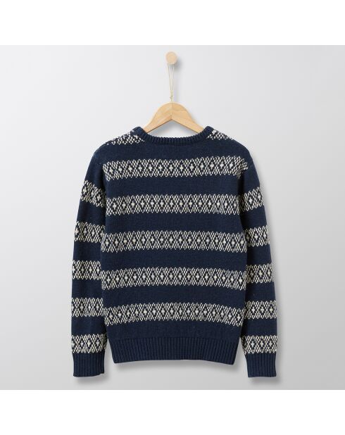 Pull en Laine mélangée jacquard bleu foncé