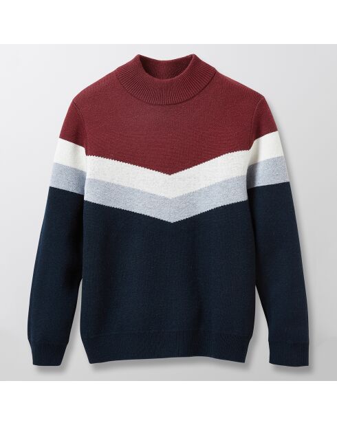 Pull en Maille mélangée bordeaux/gris/bleu nuit