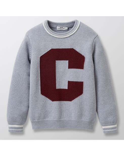 Pull Campus en Maille mélangée jacquard gris clair/bordeaux