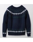 Pull en Coton & Laine jacquard bleu nuit