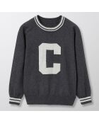 Pull en Coton & Cachemire Intarsia gris moyen chiné