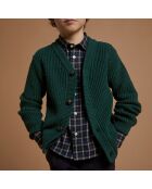 Cardigan en Coton & Laine côte perlée vert foncé