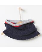 Snood en Coton & Laine double épaisseur rayé bleu foncé