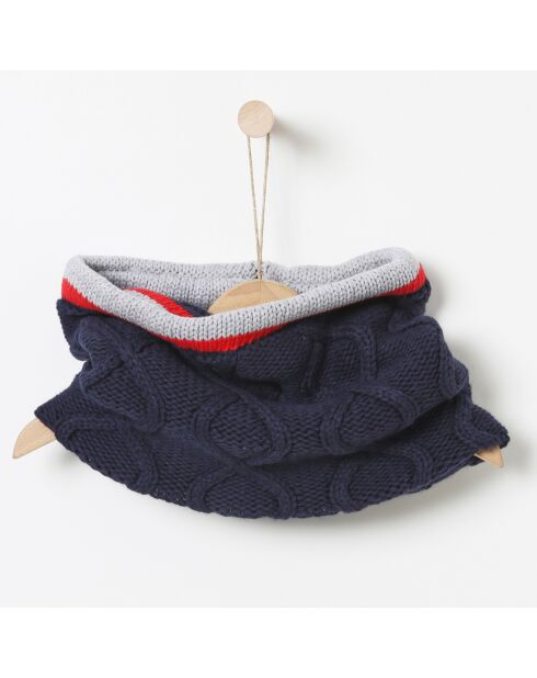 Snood en Coton & Laine double épaisseur rayé bleu foncé