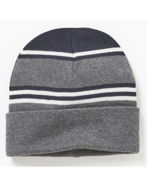 Bonnet réversible en Coton & Cachemire gris/blanc