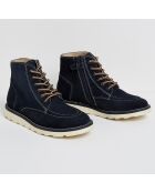 Boots en Velours de Cuir bleu nuit