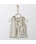 Blouse en Coton sans manches Liberty bleu/jaune