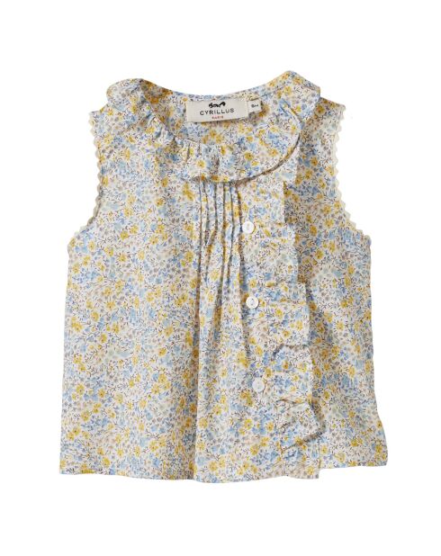 Blouse en Coton sans manches Liberty bleu/jaune