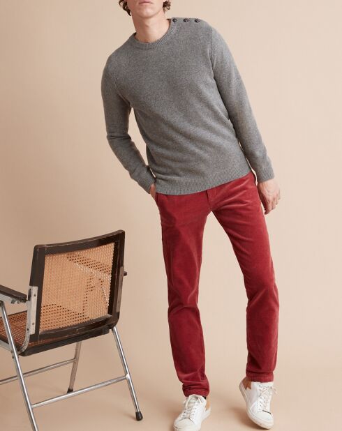 Pantalon chino regular en Velours côtelé rouge foncé