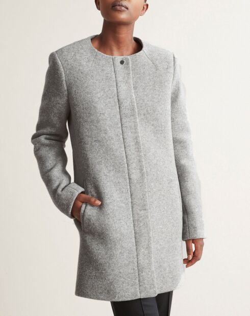 Cappotto in misto lana senza colletto screziato grigio chiaro