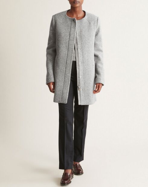 Cappotto in misto lana senza colletto screziato grigio chiaro