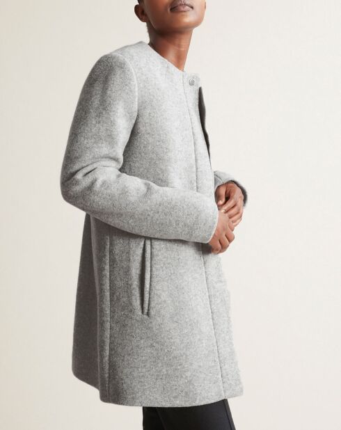 Cappotto in misto lana senza colletto screziato grigio chiaro