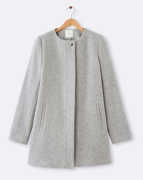 Cappotto in misto lana senza colletto screziato grigio chiaro