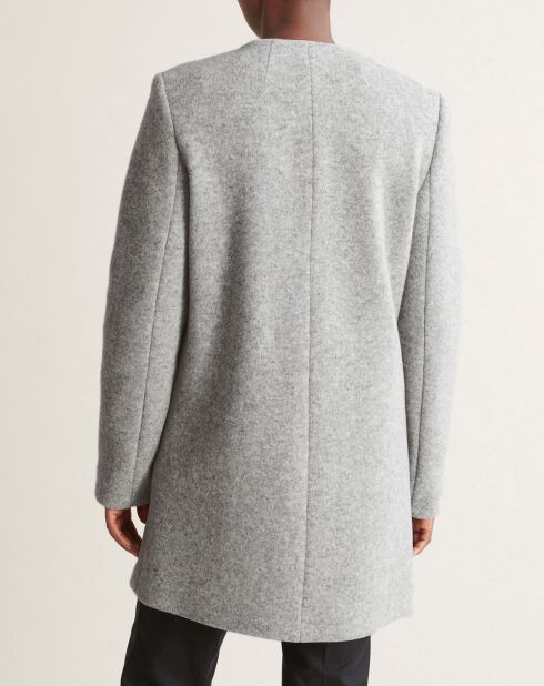 Cappotto in misto lana senza colletto screziato grigio chiaro