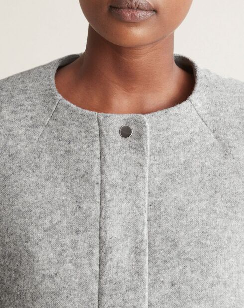Cappotto in misto lana senza colletto screziato grigio chiaro