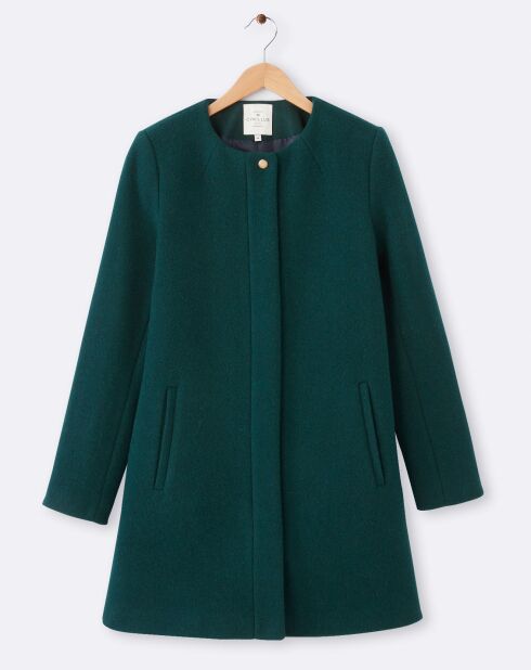 Manteau en Laine mélangée sans col vert foncé