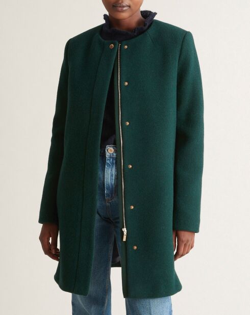 Manteau en Laine mélangée sans col vert foncé