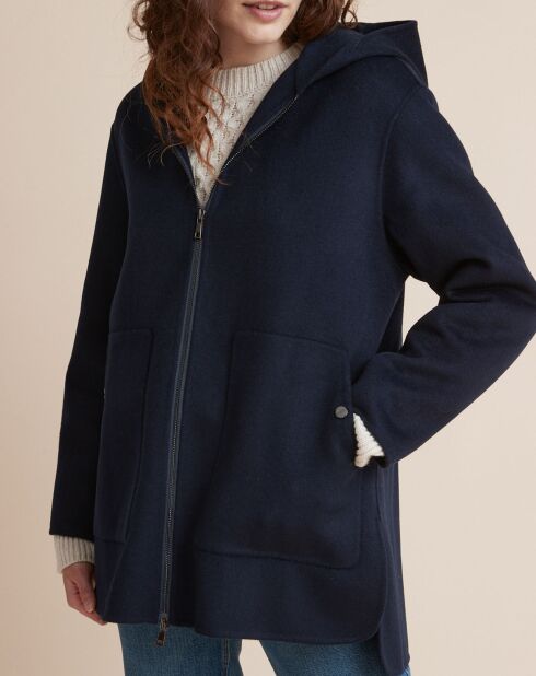 Manteau en Laine mélangée double face bleu foncé