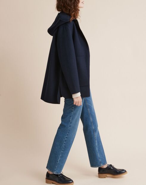 Manteau en Laine mélangée double face bleu foncé