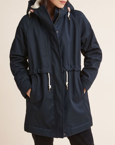 Donkerblauwe parka met sherpavoering