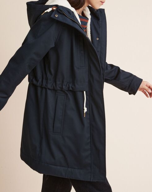 Donkerblauwe parka met sherpavoering