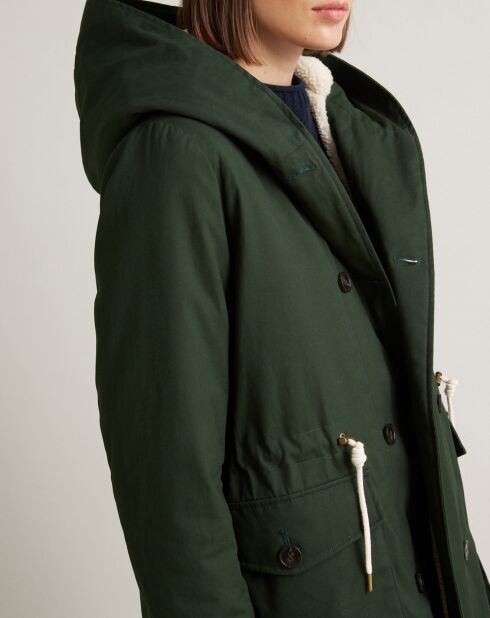 Parka longue doublée sherpa vert foncé