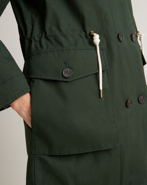 Parka longue doublée sherpa vert foncé