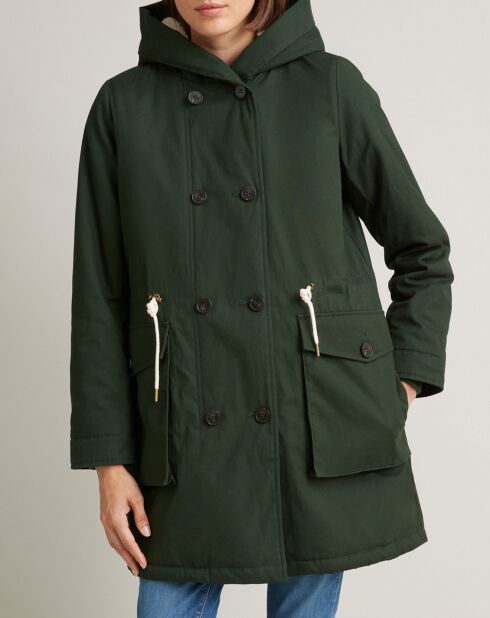 Parka longue doublée sherpa vert foncé