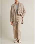 Manteau en Laine & Alpaga mélangés à carreaux beige clair