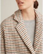 Manteau en Laine & Alpaga mélangés à carreaux beige clair