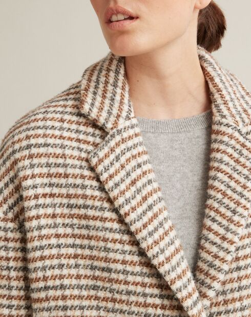 Manteau en Laine & Alpaga mélangés à carreaux beige clair