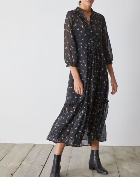 Robe longue en Voile imprimée noir foncé