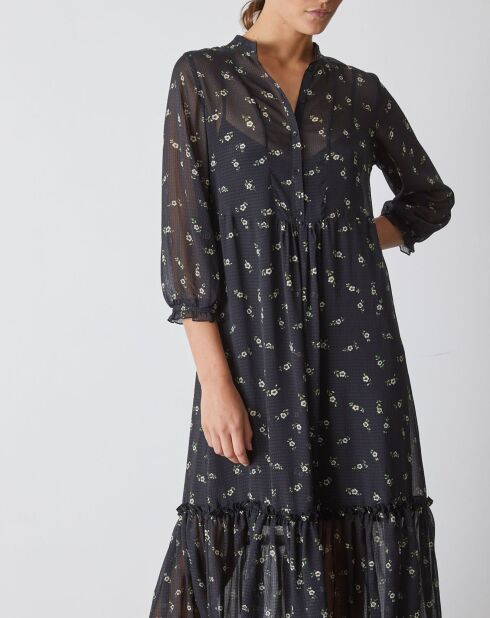 Robe longue en Voile imprimée noir foncé