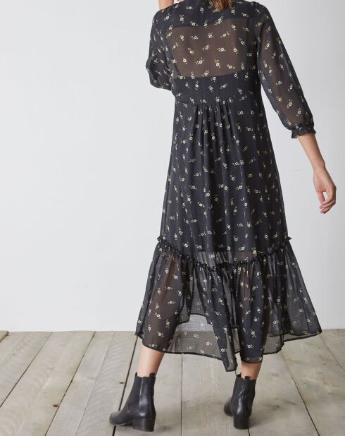 Robe longue en Voile imprimée noir foncé