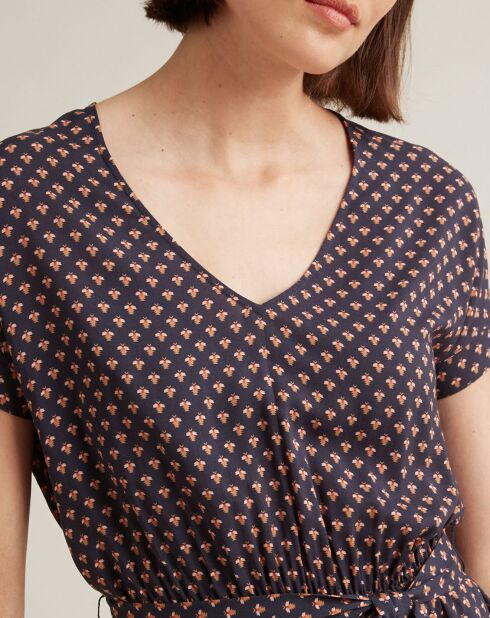 Dunkelblaues Kleid mit Bienen-Print