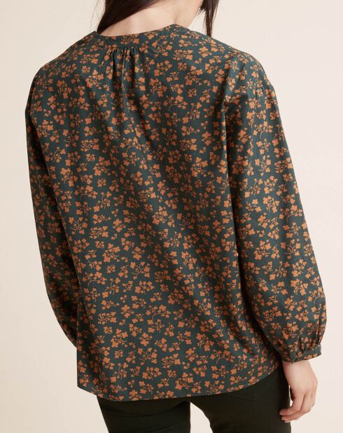 Mittelgrüne Bluse mit Kleeprint