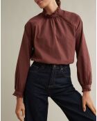 Blouse rayée col volanté rouge foncé