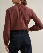 Blouse rayée col volanté rouge foncé