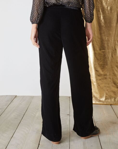 Pantalon large en Panne de Velours noir foncé