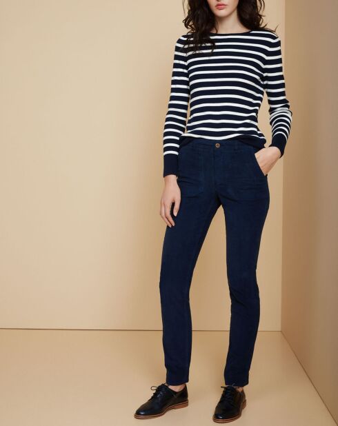 Pantalon cargo en Velours côtelé bleu foncé
